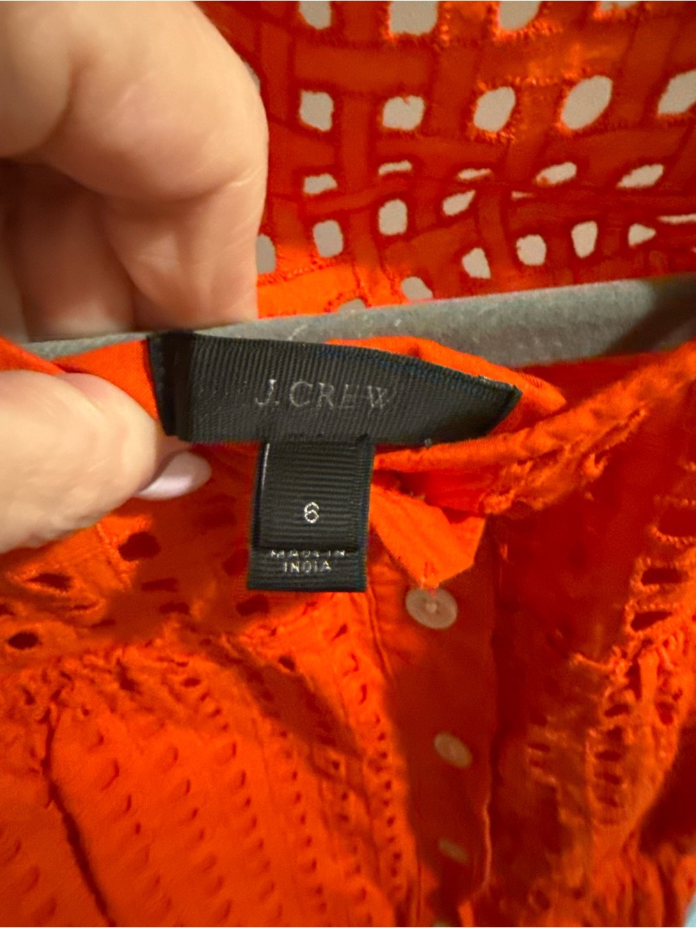 J. Crew women’s Orange Eyelet Button-Front Dress - Picture 4 of 5